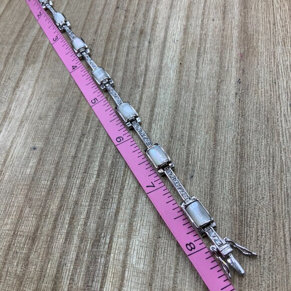 Lia Sophia "Cloud Nine" Mother of Pearl Rhinestone Silver Tone Clasp Bracelet - Picture 6 of 10